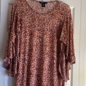 Women's Robert Louis Blouse Semi-Sheer Flare Sleeve Red Black Pink Polka Dots L